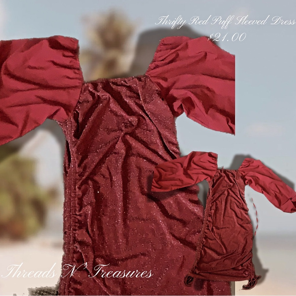 Red Puff Sleeved Dress